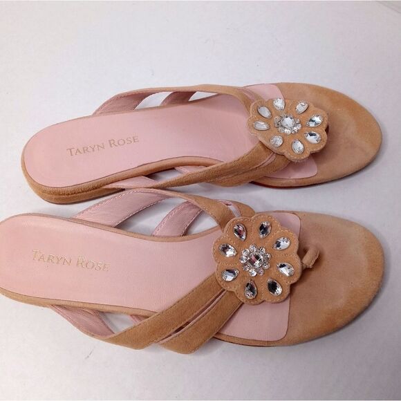 Taryn Rose Imogene Suede Beige Thong Sandal - Picture 2 of 5